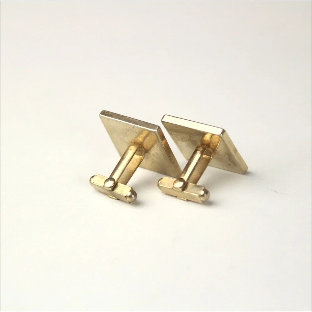 Mens Cufflinks Clear Rhinestone‎ Gold Tone Cufflinks Rectangle